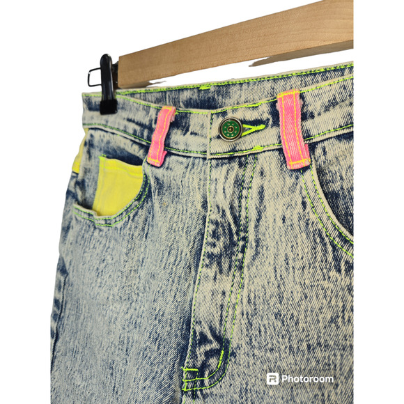 Deadstock 1980's stonewash Kids Capri Jeans Seruchi color block bows Size 5/6 - Picture 3 of 6